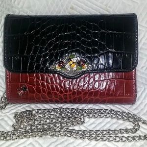 Brighton croc embossed “rare” burgundy & black Lady bugs and Bee Mini Bag Wallet